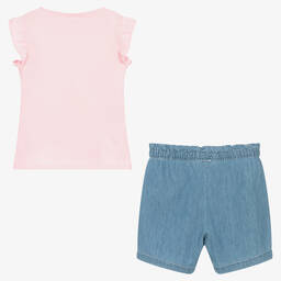 Boboli-Girls Pink & Blue Cotton Shorts | Childrensalon Outlet