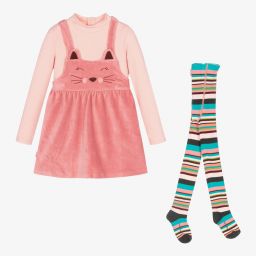 Boboli-طقم فستان قطن جيرسي لون زهري | Childrensalon Outlet