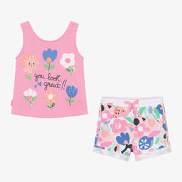 Boboli-Girls Pink Cotton Floral Shorts Set | Childrensalon Outlet