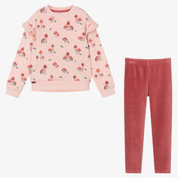 Boboli-Girls Pink Cotton Mushroom Leggings Set | Childrensalon Outlet
