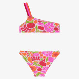 Boboli-Girls Pink Floral Asymmetric Bikini | Childrensalon Outlet