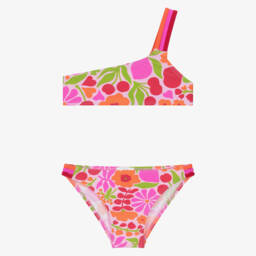 Boboli-Girls Pink Floral Asymmetric Bikini | Childrensalon Outlet