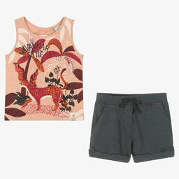 Boboli-Girls Pink & Grey Cotton Shorts Set | Childrensalon Outlet