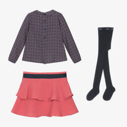 Boboli-Girls Pink Tiered Skirt Ensemble | Childrensalon Outlet