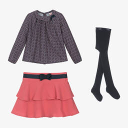 Boboli-Girls Pink Tiered Skirt Ensemble | Childrensalon Outlet