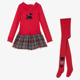 Boboli-طقم فستان قطن جيرسي لون أحمر | Childrensalon Outlet