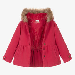 Boboli-Girls Red Hooded Coat | Childrensalon Outlet
