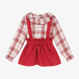 Boboli-Girls Red Tartan Skirt Ensemble | Childrensalon Outlet