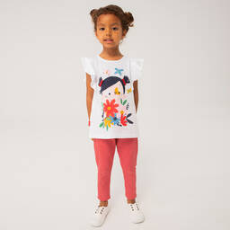 Boboli-Белая футболка и красные легинсы из хлопка | Childrensalon Outlet