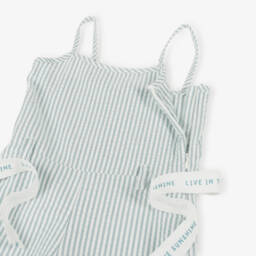 Boboli-Girls Sage Green Seersucker Romper | Childrensalon Outlet