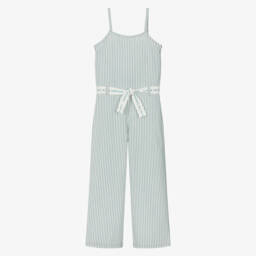 Boboli-Girls Sage Green Seersucker Romper | Childrensalon Outlet