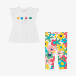 Boboli-Girls Spring White Blossom Leggings Set | Childrensalon Outlet