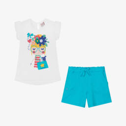 Boboli-Комплект из бирюзовых хлопковых шорт для девочек | Childrensalon Outlet