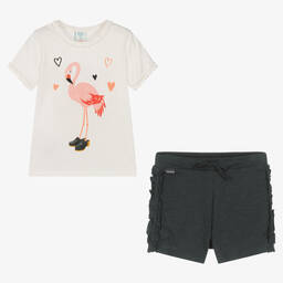 Boboli-Белая футболка и черные шорты из хлопка | Childrensalon Outlet