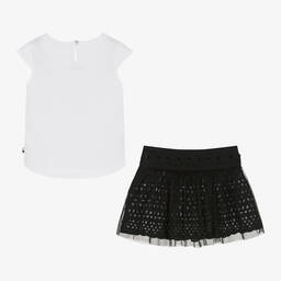 بوبولي-طقم تنورة قطن جيرسي لون أبيض وأسود | Childrensalon Outlet