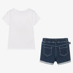 Boboli-Белый топ и синие шорты из хлопка | Childrensalon Outlet