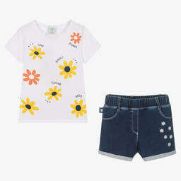 Boboli-Белый топ и синие шорты из хлопка | Childrensalon Outlet