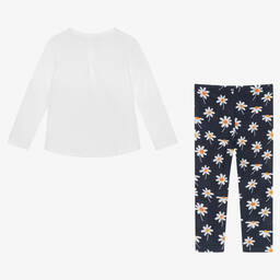 Boboli-طقم ليغنغز قطن لون أبيض وكحلي بطبعة ورود للبنات | Childrensalon Outlet