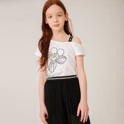 Boboli-Белый хлопковый топ с цветком | Childrensalon Outlet