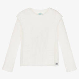 Boboli-Girls White Fluffy Knit Sweater | Childrensalon Outlet
