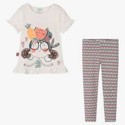 Boboli-Girls White & Green Cotton Leggings Set | Childrensalon Outlet