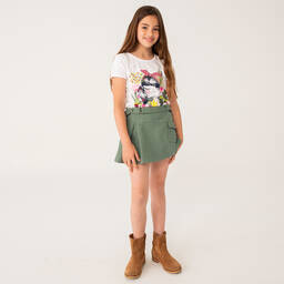 Boboli-Белая футболка и зеленая юбка из хлопка | Childrensalon Outlet