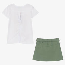 Boboli-Белая футболка и зеленая юбка из хлопка | Childrensalon Outlet