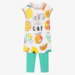 Boboli-Girls White & Green Dress & Leggings Set | Childrensalon Outlet