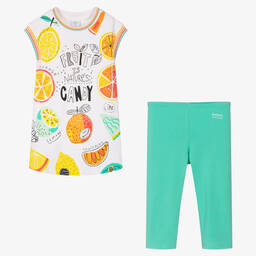 Boboli-Girls White & Green Dress & Leggings Set | Childrensalon Outlet