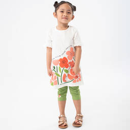 Boboli-طقم فستان قطن جيرسي لون أبيض وأخضر للبنات | Childrensalon Outlet