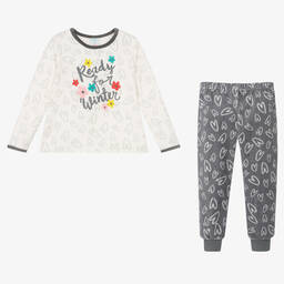 Bobux-بيجاما قطن قطيفة لون أبيض ورمادي للبنات | Childrensalon Outlet