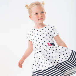 Boboli-فستان قطن جيرسي منقط لون أبيض وكحلي | Childrensalon Outlet