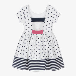 Boboli-فستان قطن جيرسي منقط لون أبيض وكحلي | Childrensalon Outlet