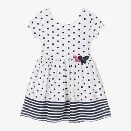 Boboli-فستان قطن جيرسي منقط لون أبيض وكحلي | Childrensalon Outlet