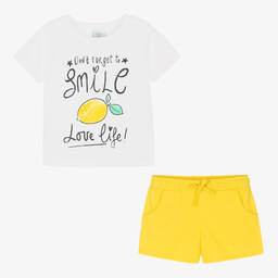 Boboli-Белая футболка и желтые шорты из хлопка | Childrensalon Outlet