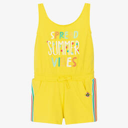 Boboli-Желтый хлопковый комбинезон со слоганом | Childrensalon Outlet