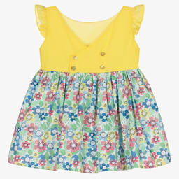 Boboli-Girls Yellow Floral Cotton Dress | Childrensalon Outlet