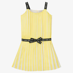 بوبولي-فستان ساتان مقلم لون أصفر وأبيض | Childrensalon Outlet