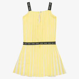 بوبولي-فستان ساتان مقلم لون أصفر وأبيض | Childrensalon Outlet