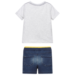 Boboli-Grey & Blue Cotton Shorts Set | Childrensalon Outlet