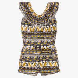 Boboli-بلاي سوت قطن جيرسي لون رمادي داكن وأصفر للبنات | Childrensalon Outlet