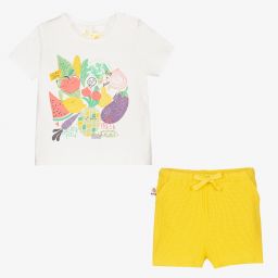 Bobux-طقم شورت قطن جيرسي لون عاجي وأصفر للمولودات | Childrensalon Outlet