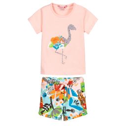 Bobux-طقم شورت وتيشيرت قطن لون زهري مرجاني وأزرق | Childrensalon Outlet