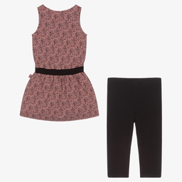 Boboli-طقم ليغنغز وفستان قطن جيرسي لون زهري وأسود | Childrensalon Outlet
