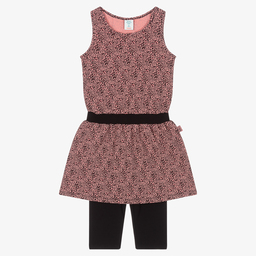 Boboli-طقم ليغنغز وفستان قطن جيرسي لون زهري وأسود | Childrensalon Outlet