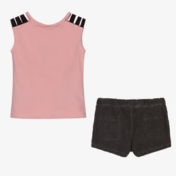 Boboli-Pink & Grey Cotton Shorts Set | Childrensalon Outlet