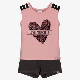 Boboli-Pink & Grey Cotton Shorts Set | Childrensalon Outlet