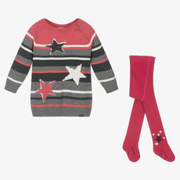 Boboli-Pink & Grey Stars Dress Set | Childrensalon Outlet