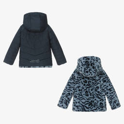 Boboli-Двусторонняя голубая куртка с леопардовым принтом | Childrensalon Outlet