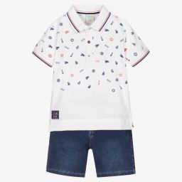 Boboli-White & Blue Boats Shorts Set | Childrensalon Outlet